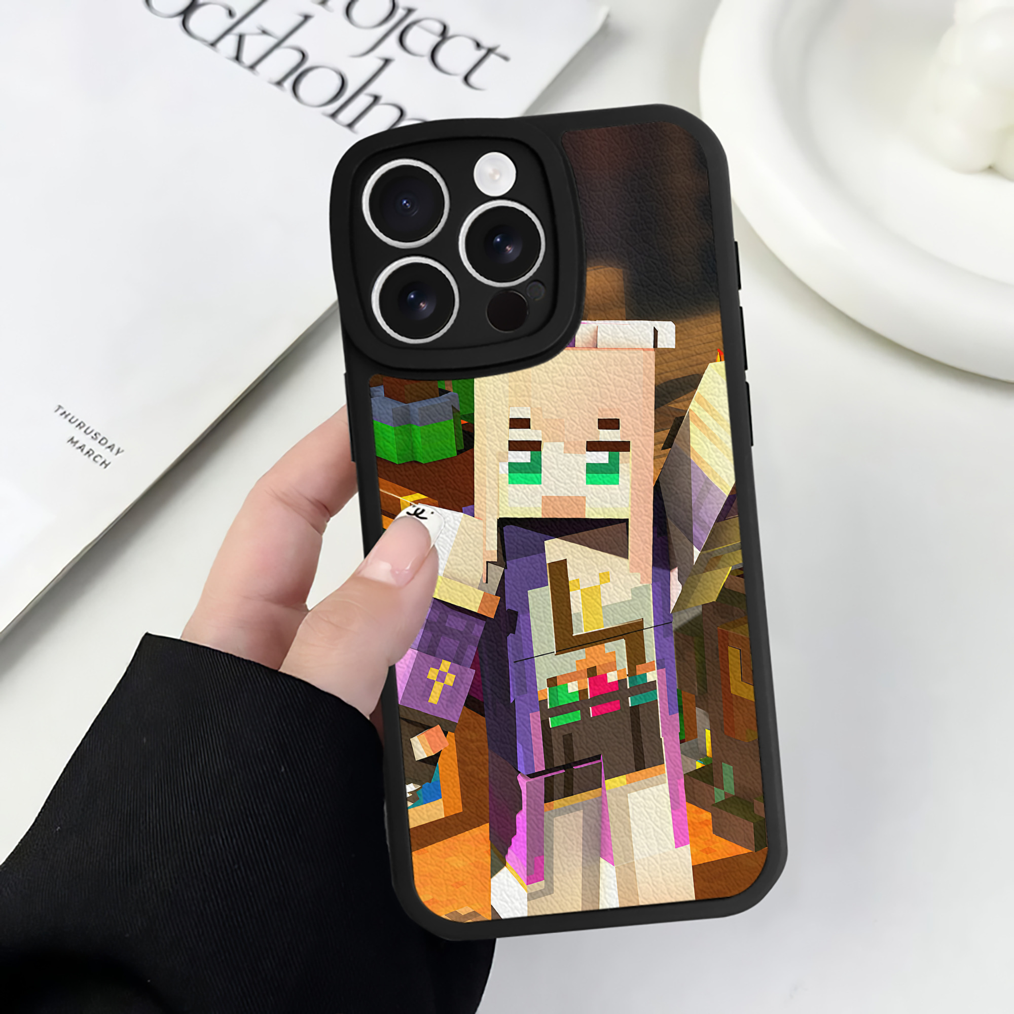 （画像用） マインクラフト ブロックの世界 Minecraft MC Block world 【iPhone 16シリーズ対応】シリコンスマホケース（レザー調） 材質：シリコン